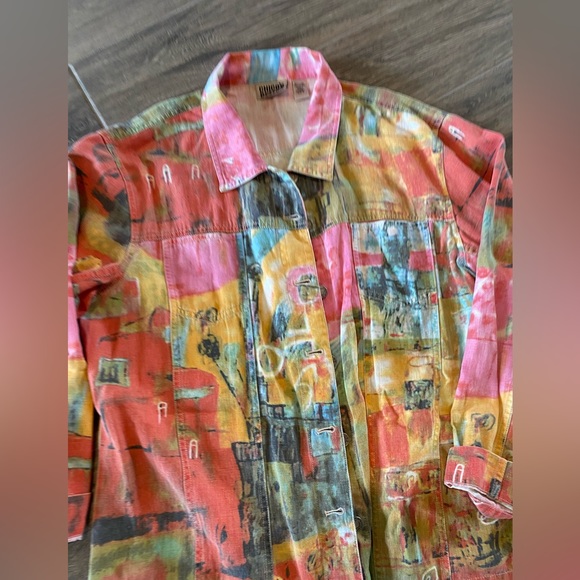 Chico’s Linen and Cotton Colorful Jacket Large 🌿🍃 - Picture 2 of 7